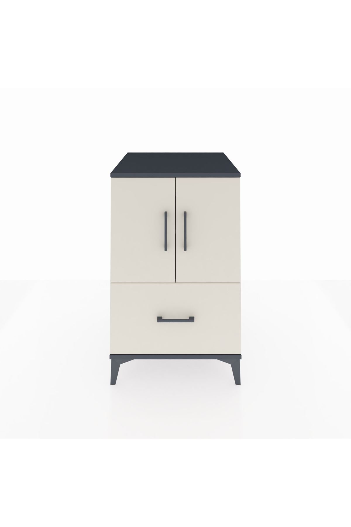 Kronos Komodin 2 Raflı Tek Çekmeceli 2 Kapaklı 60x59x96 Antrasit-Aytaşı