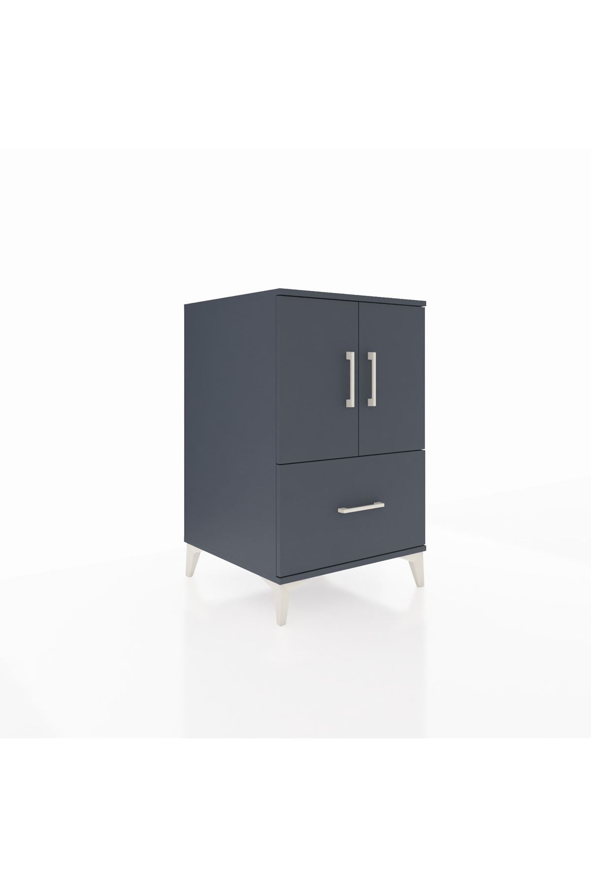 Kronos Komodin 2 Raflı Tek Çekmeceli 2 Kapaklı 60x59x96 Antrasit-Antrasit