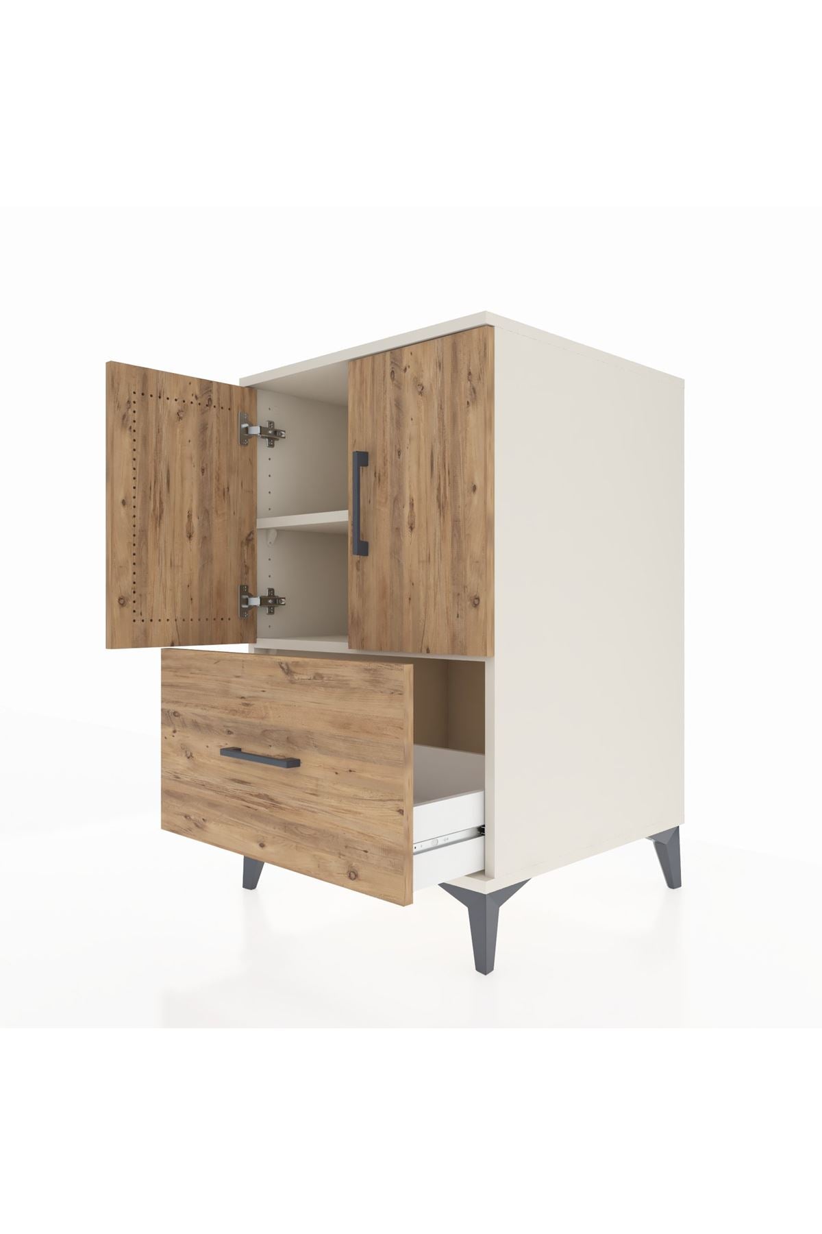 Kronos Komodin 2 Raflı Tek Çekmeceli 2 Kapaklı 60x59x96 Aytaşı-Çam