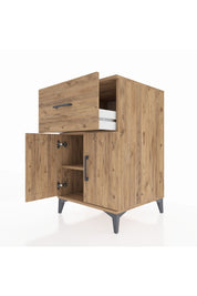 Kronos Komodin Tek Raflı Tek Çekmeceli 2 Kapaklı 60x59x96 Çam-Çam