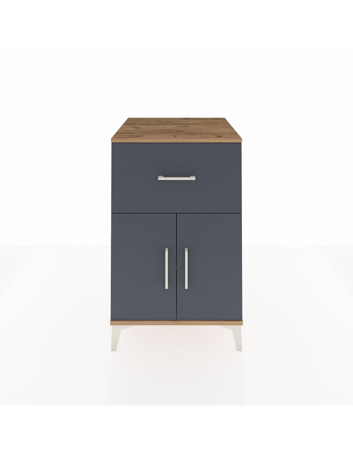 Kronos Komodin Tek Raflı Tek Çekmeceli 2 Kapaklı 60x59x96 Çam-Antrasit