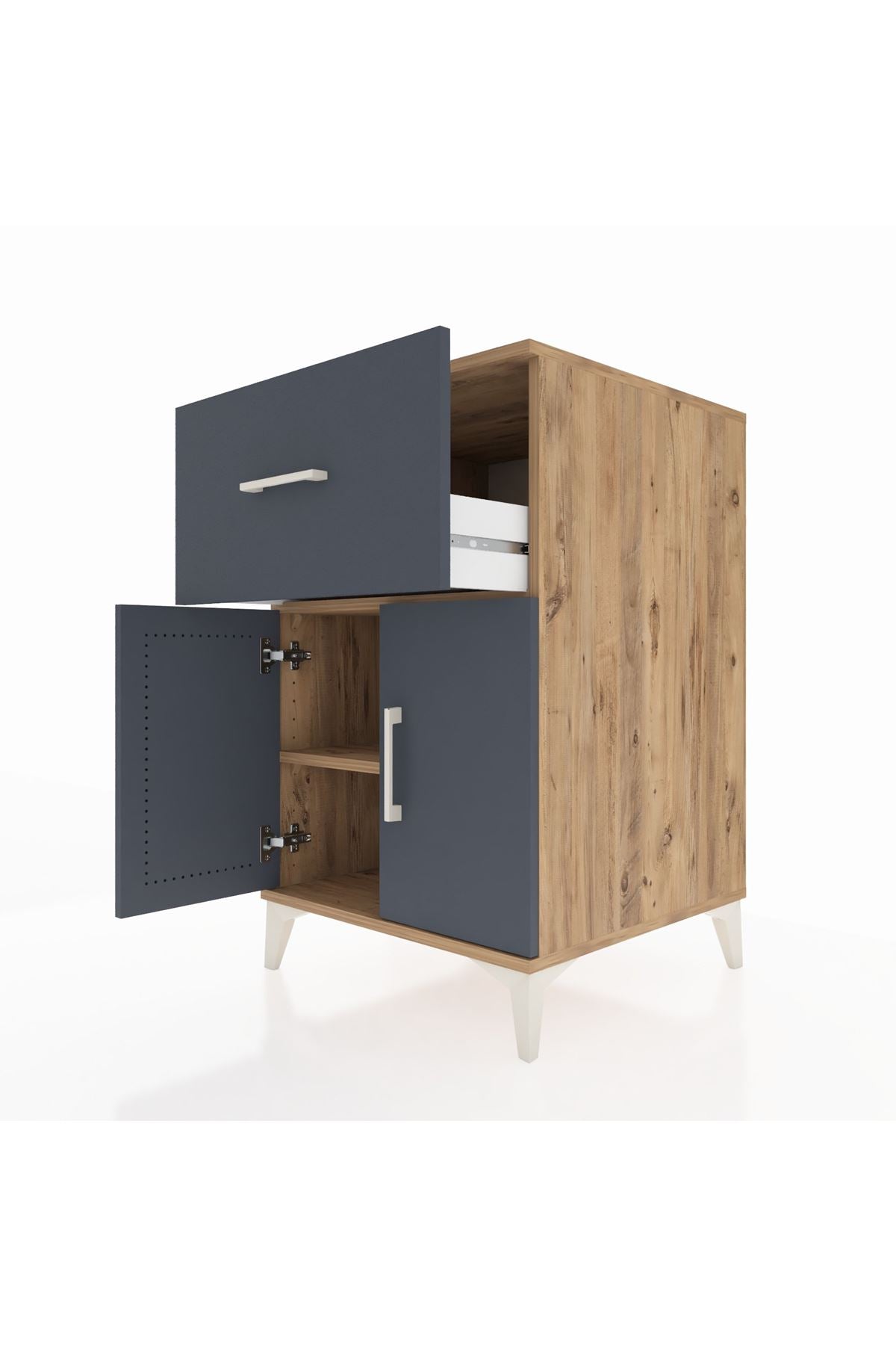 Kronos Komodin Tek Raflı Tek Çekmeceli 2 Kapaklı 60x59x96 Çam-Antrasit