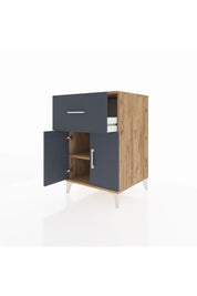 Kronos Komodin Tek Raflı Tek Çekmeceli 2 Kapaklı 60x59x96 Çam-Antrasit