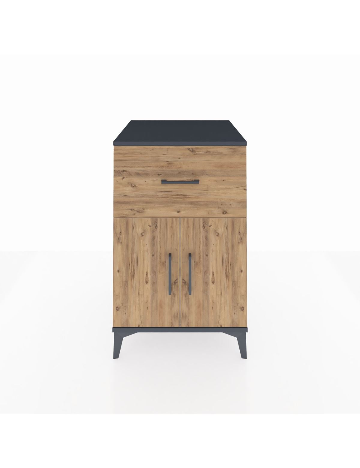 Kronos Komodin Tek Raflı Tek Çekmeceli 2 Kapaklı 60x59x96 Antrasit-Çam