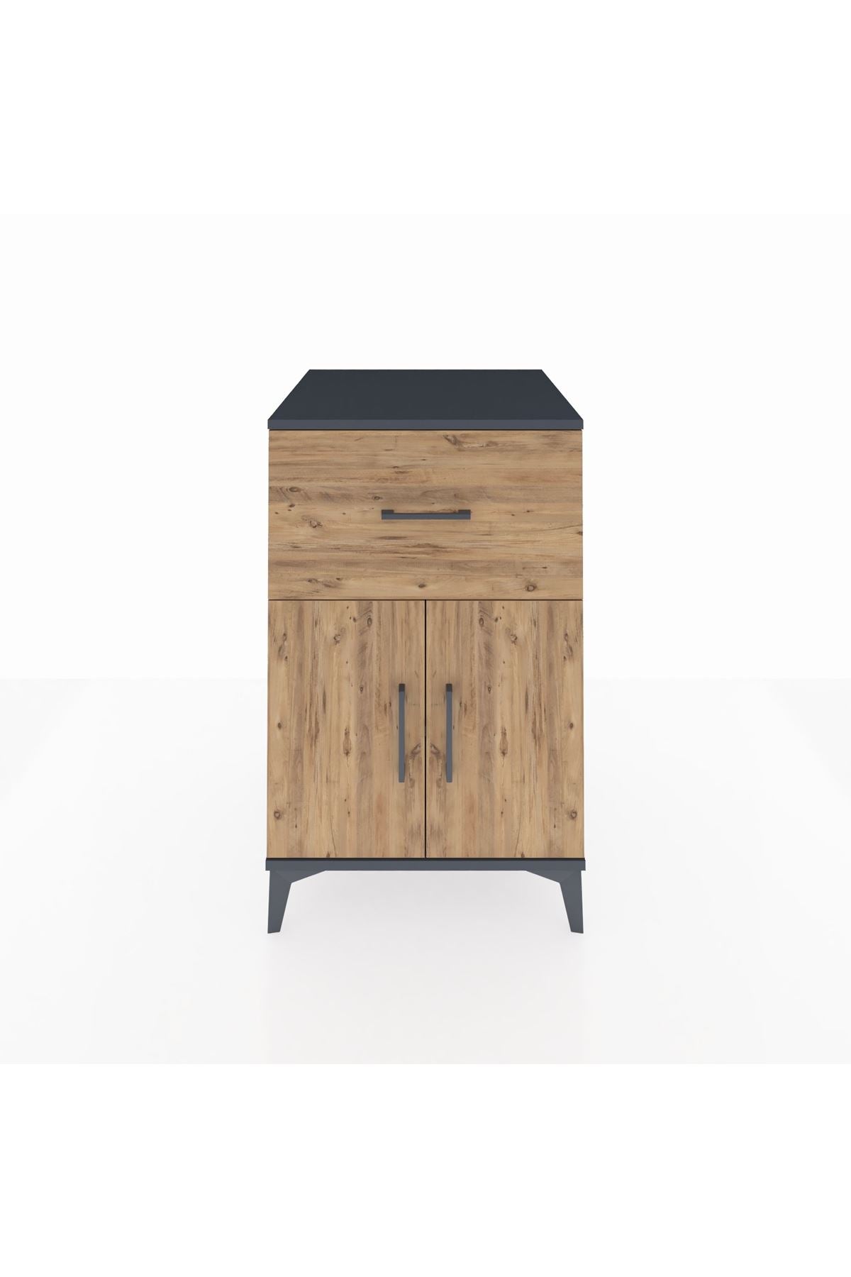 Kronos Komodin Tek Raflı Tek Çekmeceli 2 Kapaklı 60x59x96 Antrasit-Çam