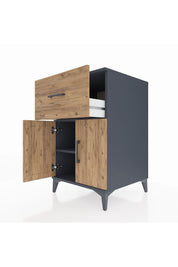 Kronos Komodin Tek Raflı Tek Çekmeceli 2 Kapaklı 60x59x96 Antrasit-Çam