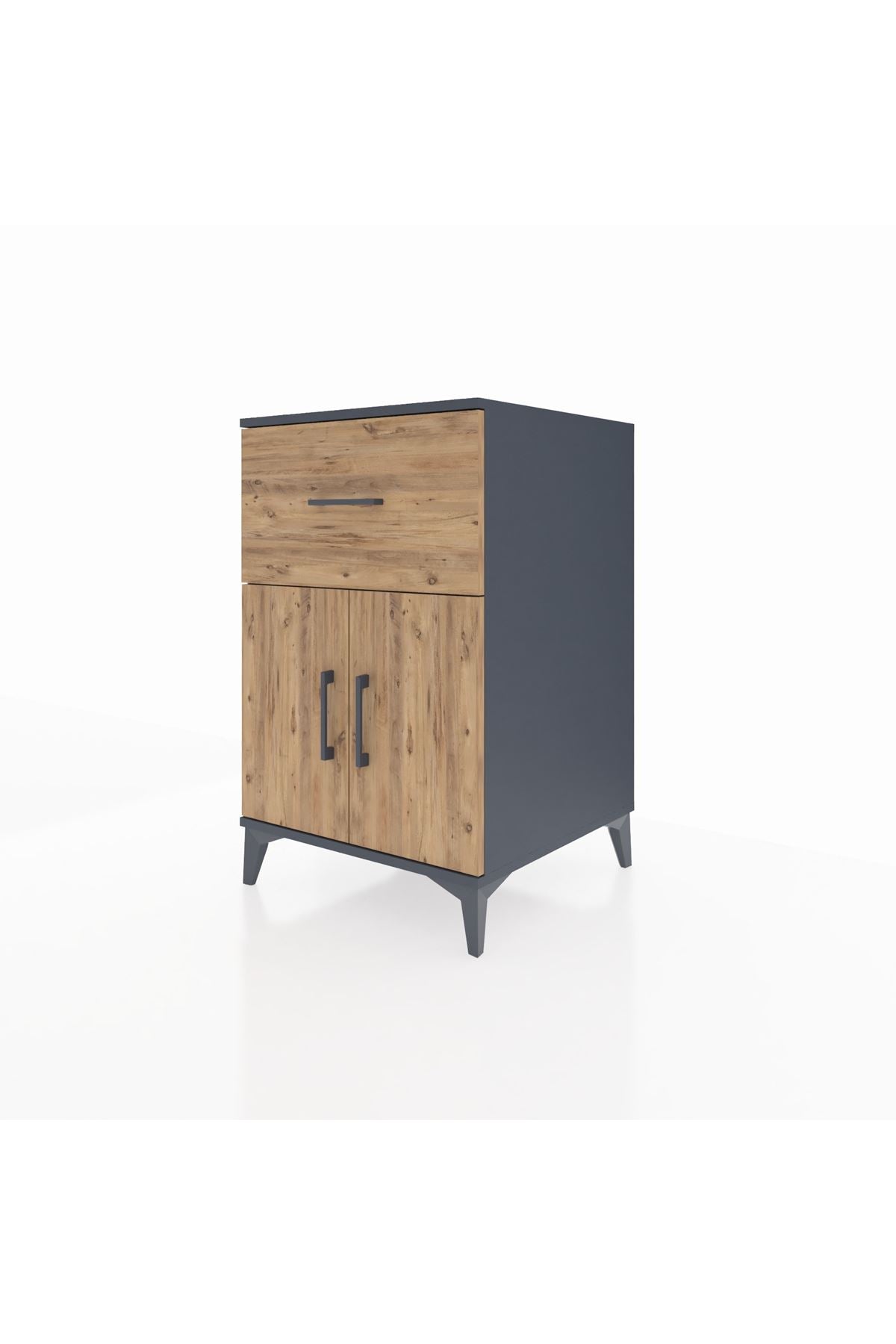 Kronos Komodin Tek Raflı Tek Çekmeceli 2 Kapaklı 60x59x96 Antrasit-Çam