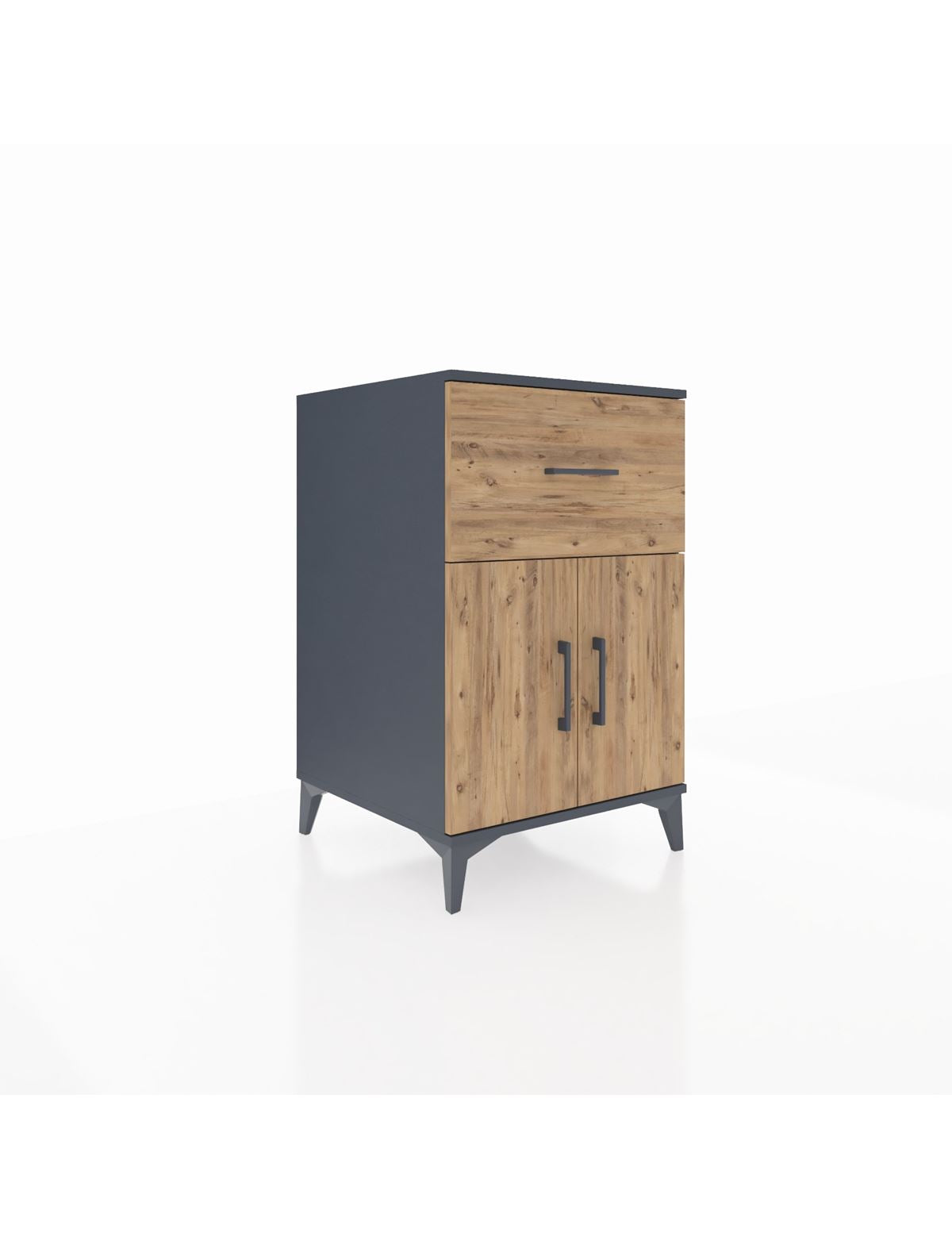 Kronos Komodin Tek Raflı Tek Çekmeceli 2 Kapaklı 60x59x96 Antrasit-Çam