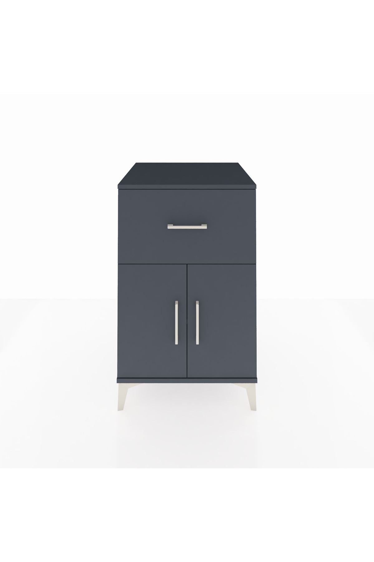 Kronos Komodin Tek Raflı Tek Çekmeceli 2 Kapaklı 60x59x96 Antrasit-Antrasit