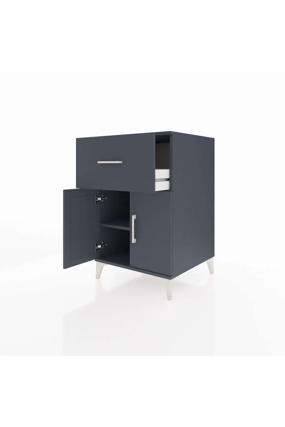 Kronos Komodin Tek Raflı Tek Çekmeceli 2 Kapaklı 60x59x96 Antrasit-Antrasit