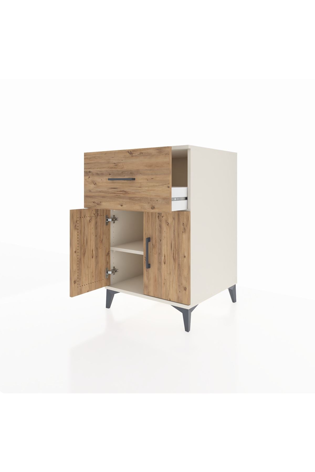 Kronos Komodin Tek Raflı Tek Çekmeceli 2 Kapaklı 60x59x96 Aytaşı-Çam