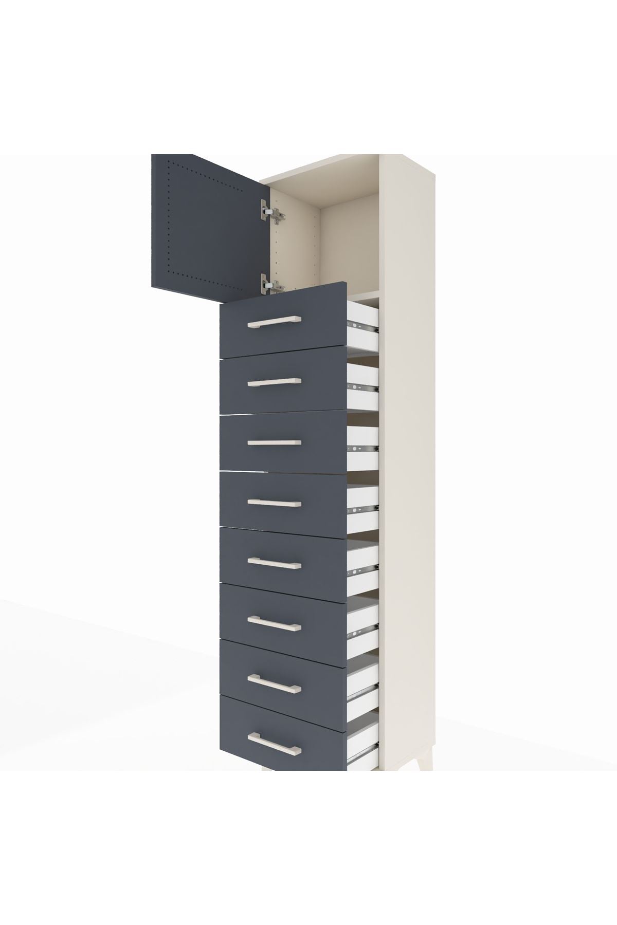 Arges Dolap Tek Raflı 8 Çekmeceli Tek Kapaklı 44x30x182 Aytaşı-Antrasit