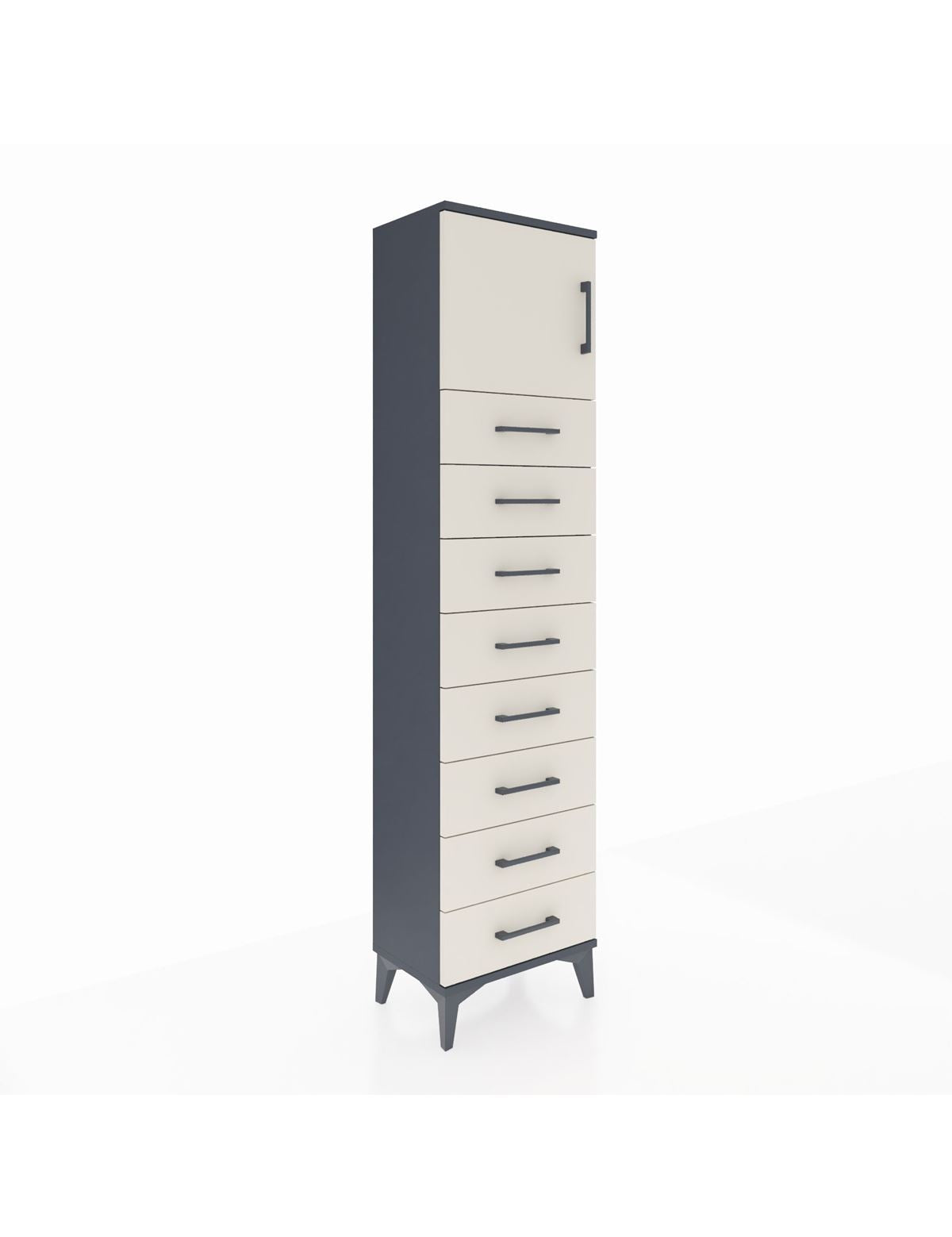Arges Dolap Tek Raflı 8 Çekmeceli Tek Kapaklı 44x30x182 Antrasit-Aytaşı