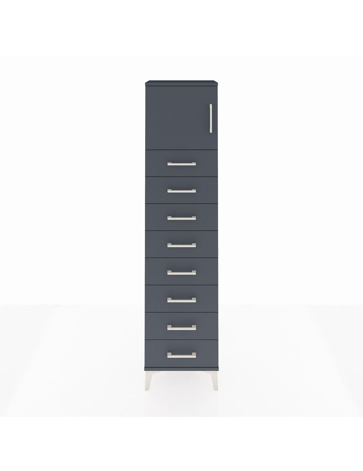 Arges Dolap Tek Raflı 8 Çekmeceli Tek Kapaklı 44x30x182 Antrasit-Antrasit