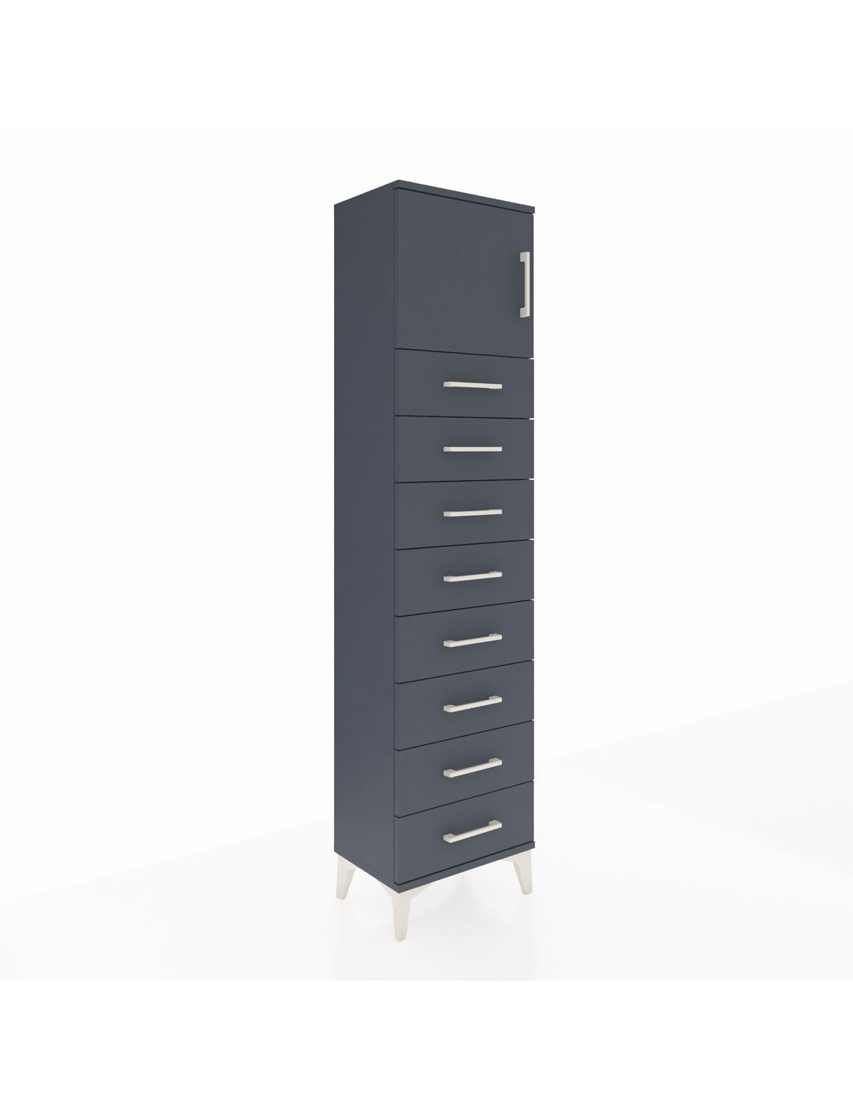 Arges Dolap Tek Raflı 8 Çekmeceli Tek Kapaklı 44x30x182 Antrasit-Antrasit