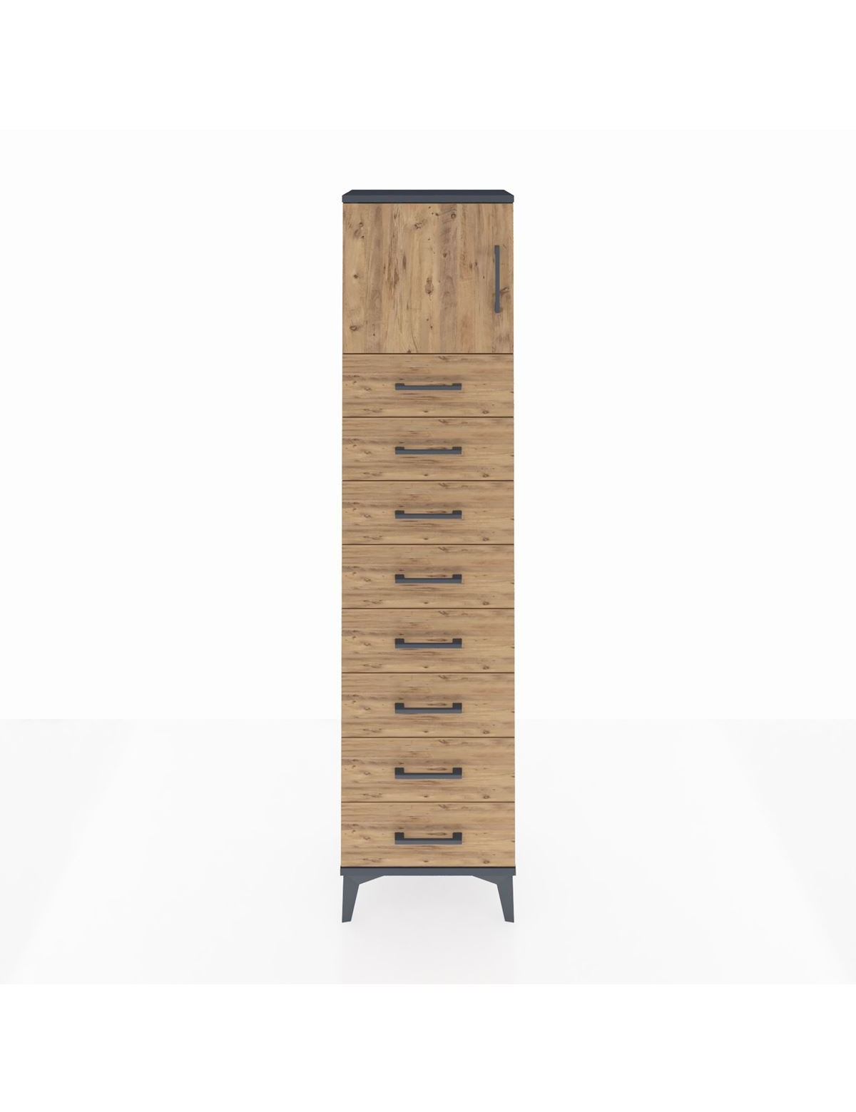 Arges Dolap Tek Raflı 8 Çekmeceli Tek Kapaklı 44x30x182 Antrasit-Çam