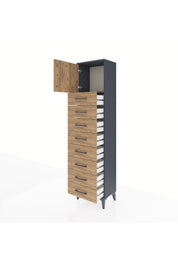 Arges Dolap Tek Raflı 8 Çekmeceli Tek Kapaklı 44x30x182 Antrasit-Çam