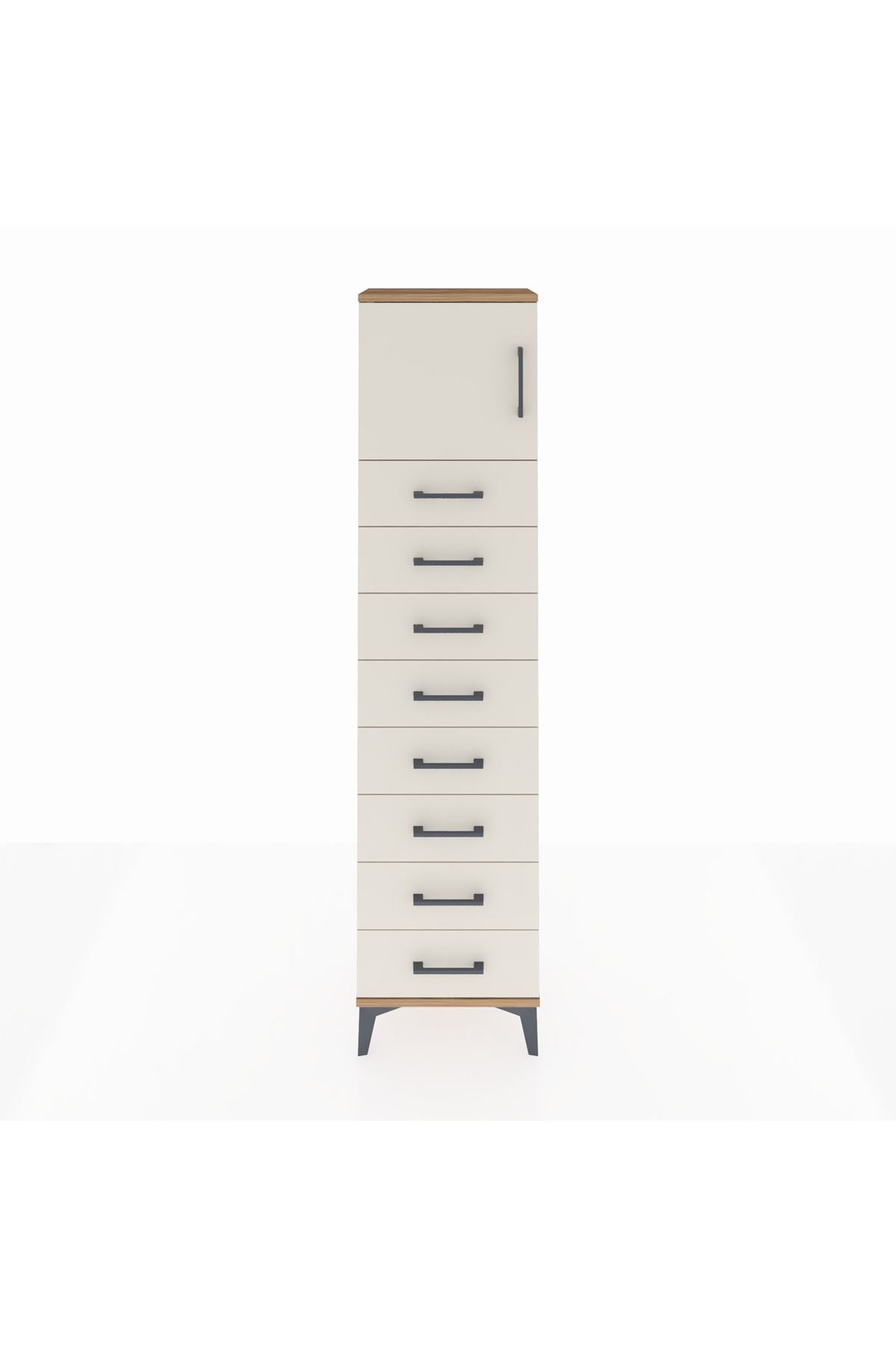 Arges Dolap Tek Raflı 8 Çekmeceli Tek Kapaklı 44x30x182 Çam-Aytaşı