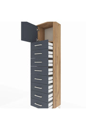 Arges Dolap Tek Raflı 8 Çekmeceli Tek Kapaklı 44x30x182 Çam-Antrasit