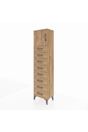 Arges Dolap Tek Raflı 8 Çekmeceli Tek Kapaklı 44x30x182 Çam-Çam