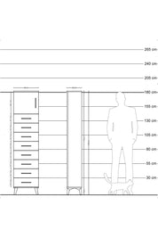 Arges Dolap Tek Raflı 8 Çekmeceli Tek Kapaklı 44x30x182 Çam-Çam