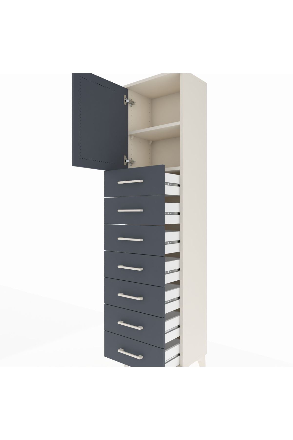 Arges Dolap 2 Raflı 7 Çekmeceli Tek Kapaklı 44x30x182 Aytaşı-Antrasit