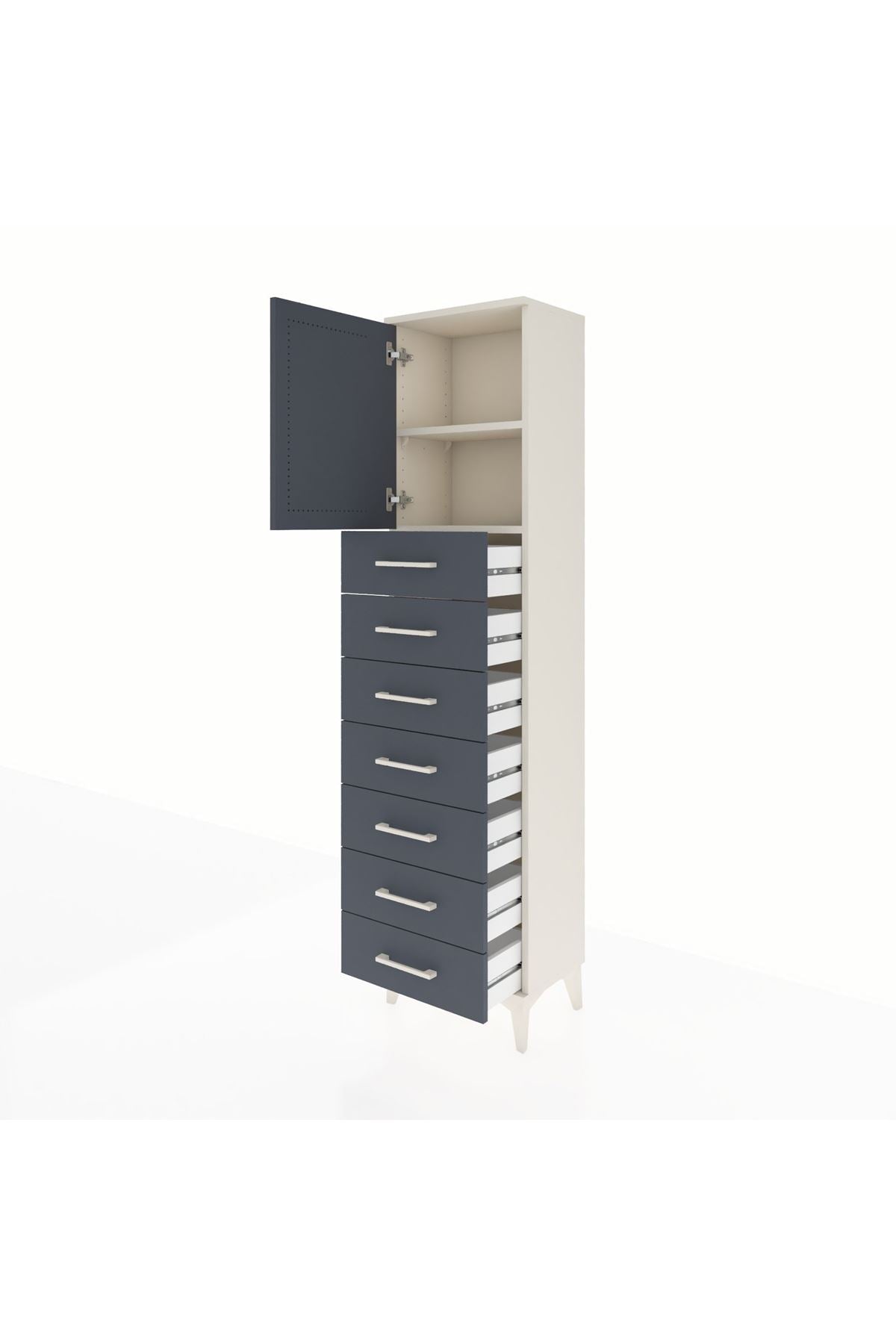 Arges Dolap 2 Raflı 7 Çekmeceli Tek Kapaklı 44x30x182 Aytaşı-Antrasit