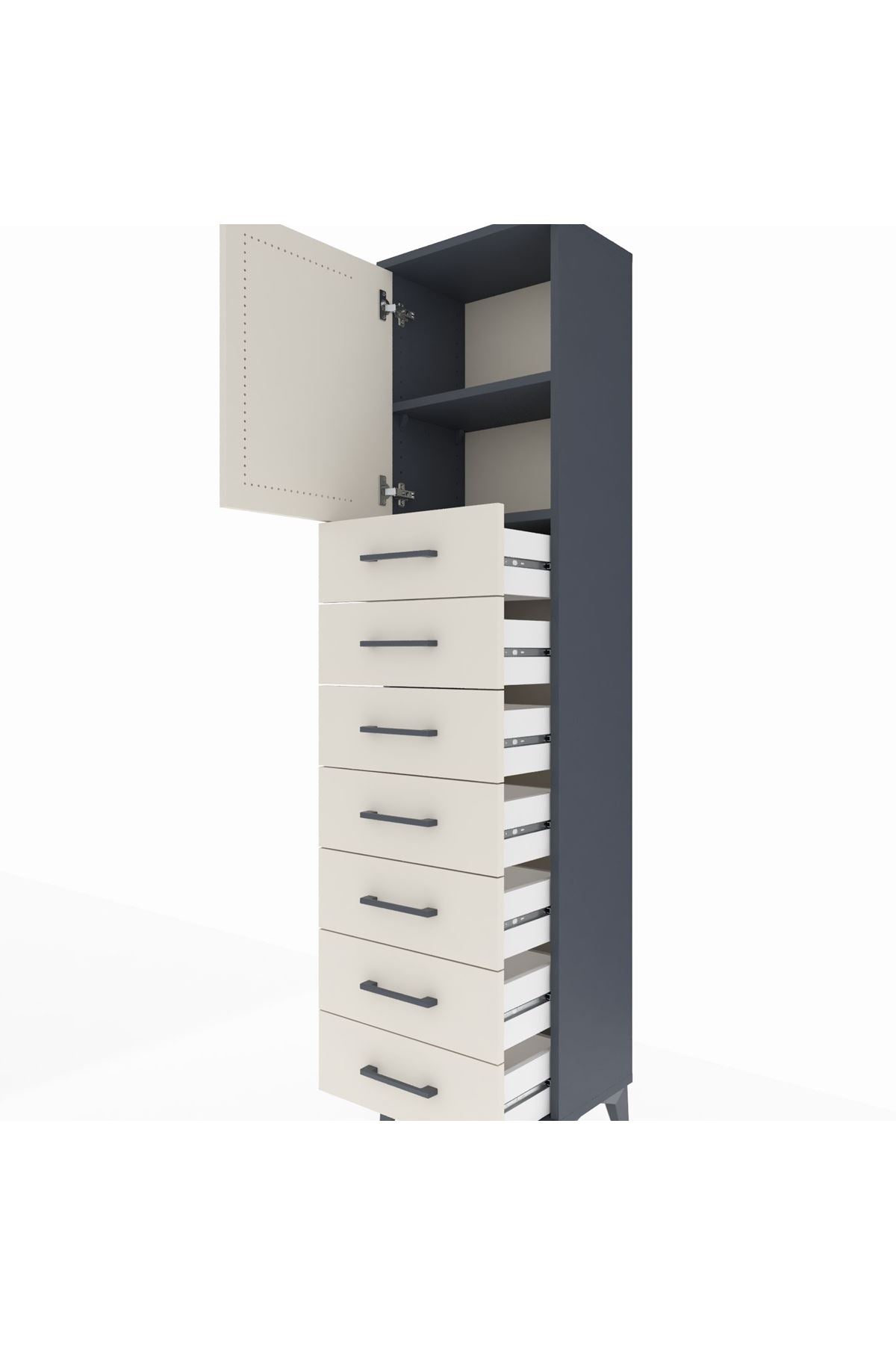 Arges Dolap 2 Raflı 7 Çekmeceli Tek Kapaklı 44x30x182 Antrasit-Aytaşı