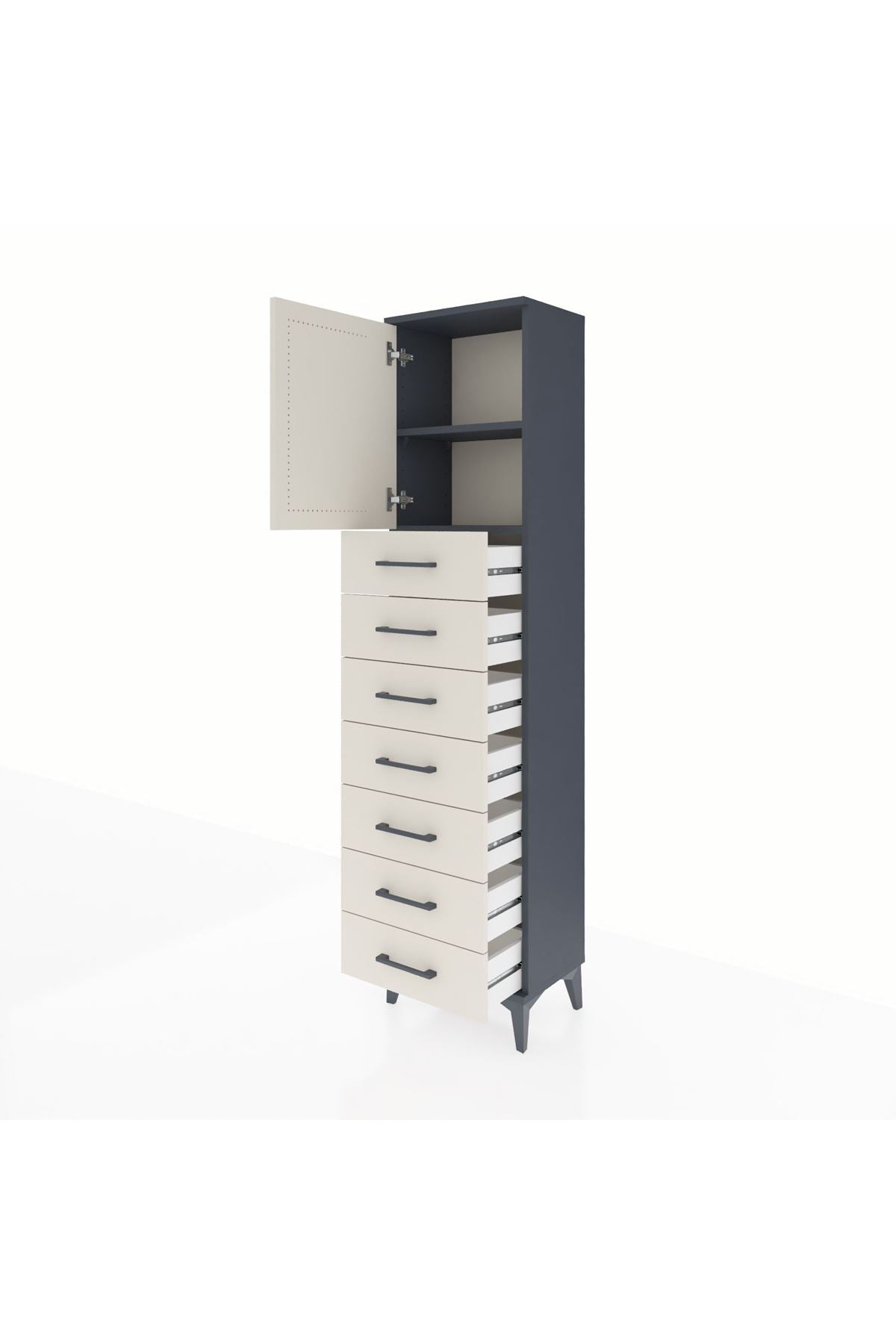 Arges Dolap 2 Raflı 7 Çekmeceli Tek Kapaklı 44x30x182 Antrasit-Aytaşı