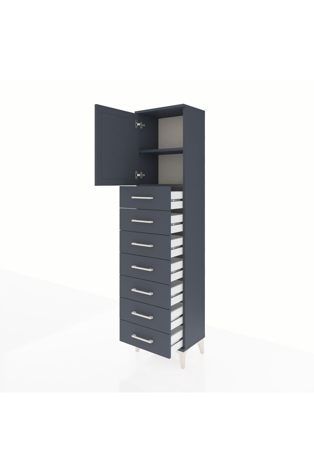 Arges Dolap 2 Raflı 7 Çekmeceli Tek Kapaklı 44x30x182 Antrasit-Antrasit