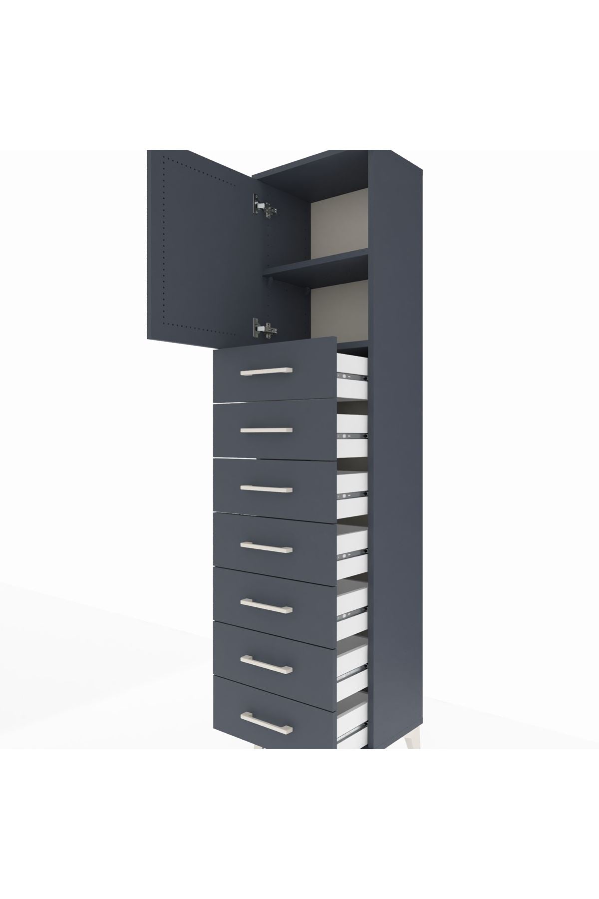 Arges Dolap 2 Raflı 7 Çekmeceli Tek Kapaklı 44x30x182 Antrasit-Antrasit