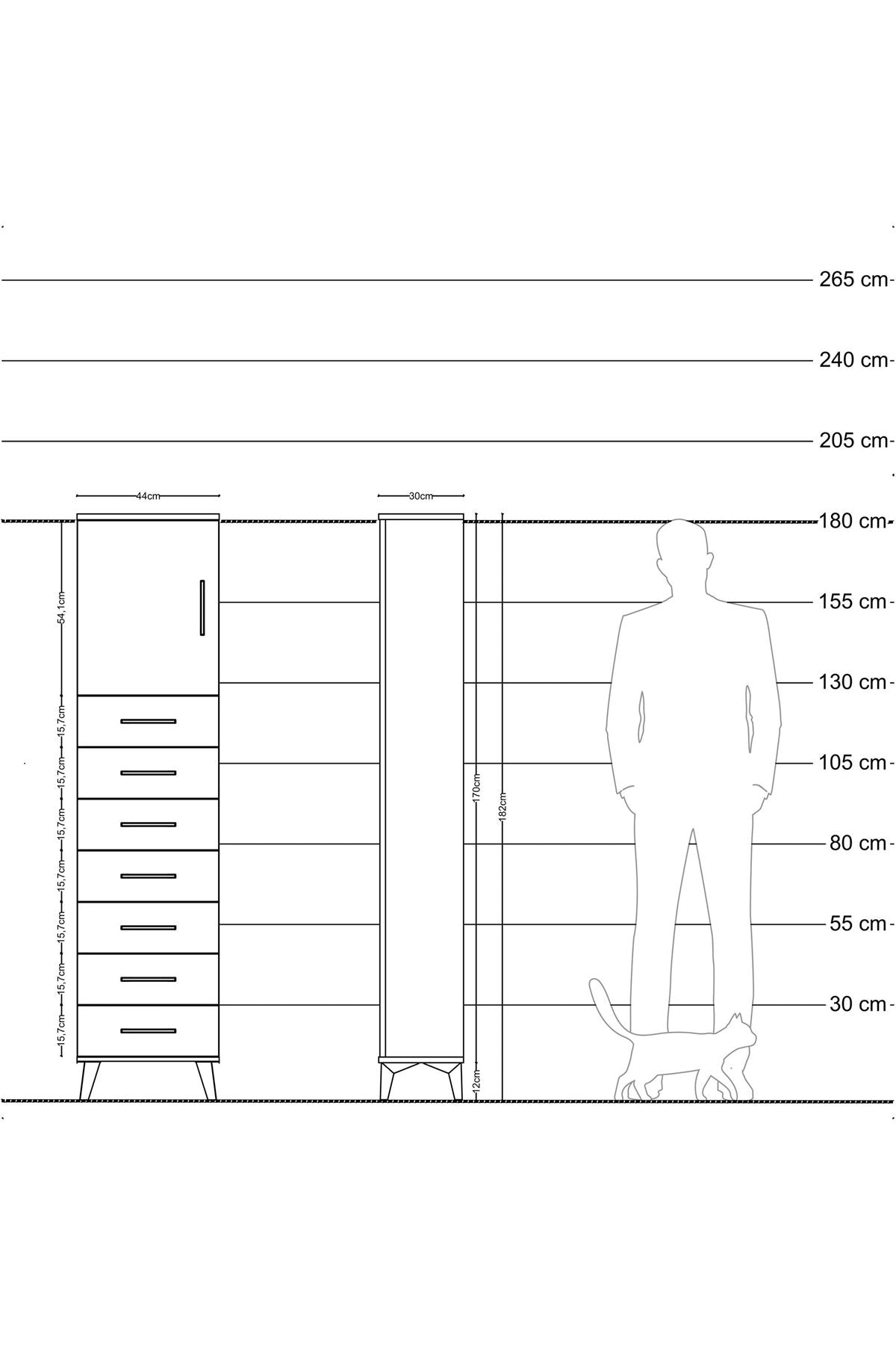 Arges Dolap 2 Raflı 7 Çekmeceli Tek Kapaklı 44x30x182 Antrasit-Antrasit