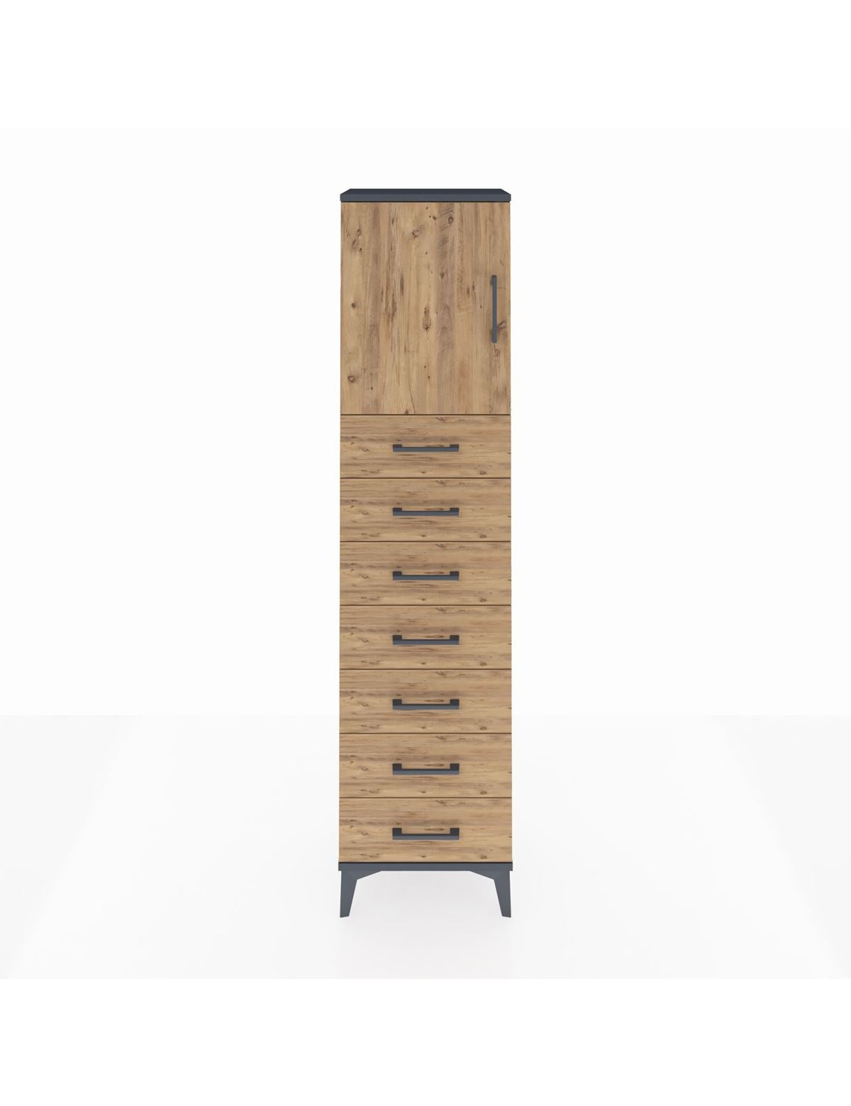 Arges Dolap 2 Raflı 7 Çekmeceli Tek Kapaklı 44x30x182 Antrasit-Çam