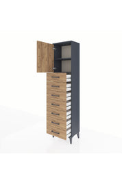 Arges Dolap 2 Raflı 7 Çekmeceli Tek Kapaklı 44x30x182 Antrasit-Çam