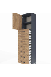 Arges Dolap 2 Raflı 7 Çekmeceli Tek Kapaklı 44x30x182 Antrasit-Çam