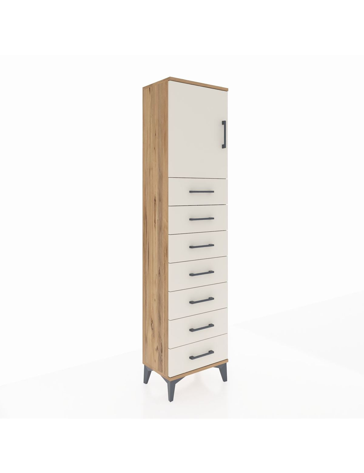 Arges Dolap 2 Raflı 7 Çekmeceli Tek Kapaklı 44x30x182 Çam-Aytaşı