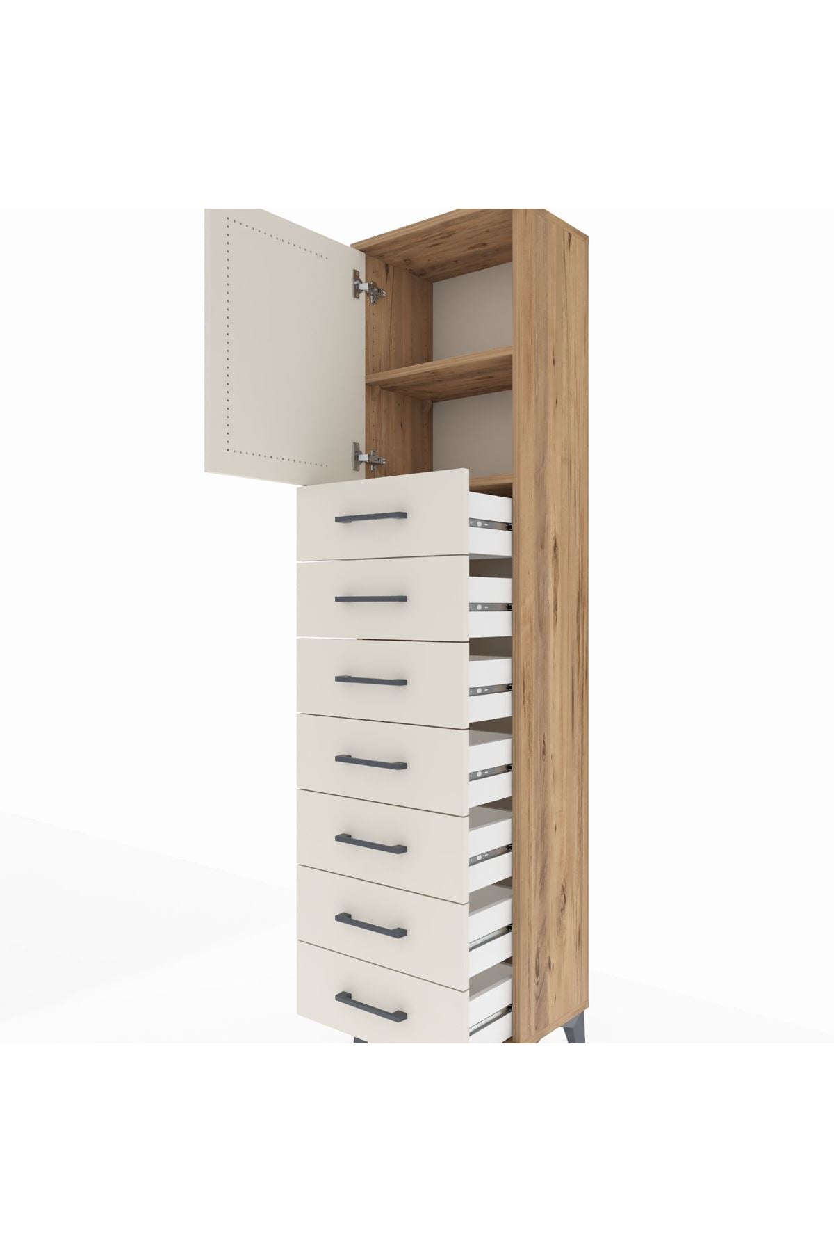 Arges Dolap 2 Raflı 7 Çekmeceli Tek Kapaklı 44x30x182 Çam-Aytaşı