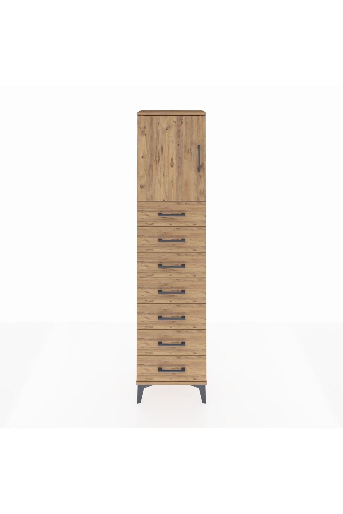 Arges Dolap 2 Raflı 7 Çekmeceli Tek Kapaklı 44x30x182 Çam-Çam