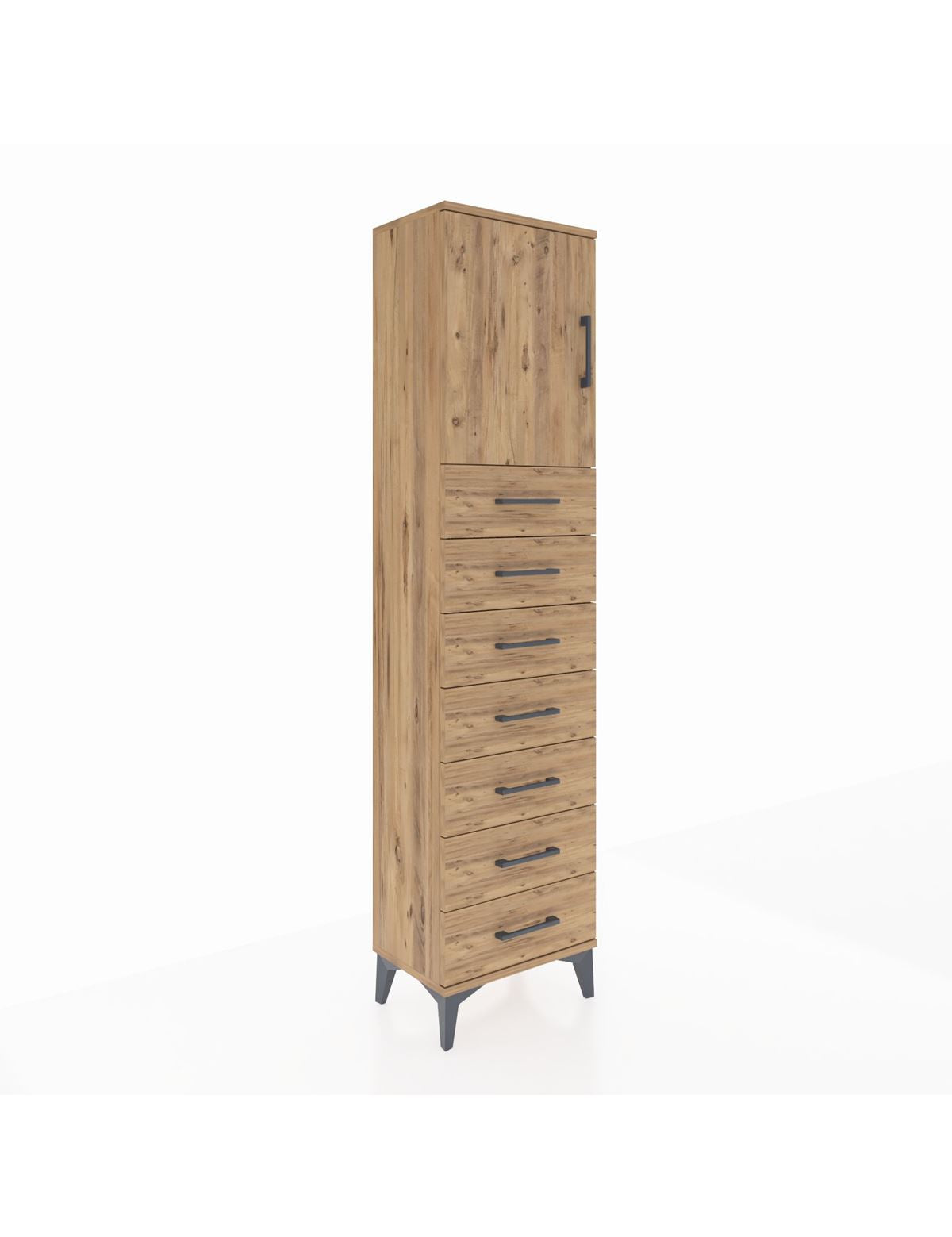 Arges Dolap 2 Raflı 7 Çekmeceli Tek Kapaklı 44x30x182 Çam-Çam