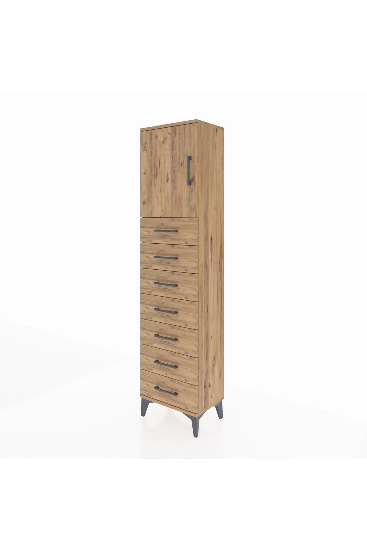 Arges Dolap 2 Raflı 7 Çekmeceli Tek Kapaklı 44x30x182 Çam-Çam