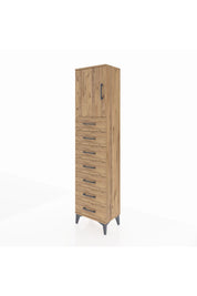 Arges Dolap 2 Raflı 7 Çekmeceli Tek Kapaklı 44x30x182 Çam-Çam