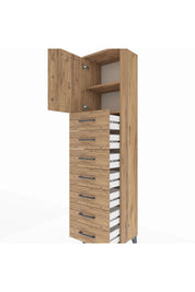 Arges Dolap 2 Raflı 7 Çekmeceli Tek Kapaklı 44x30x182 Çam-Çam