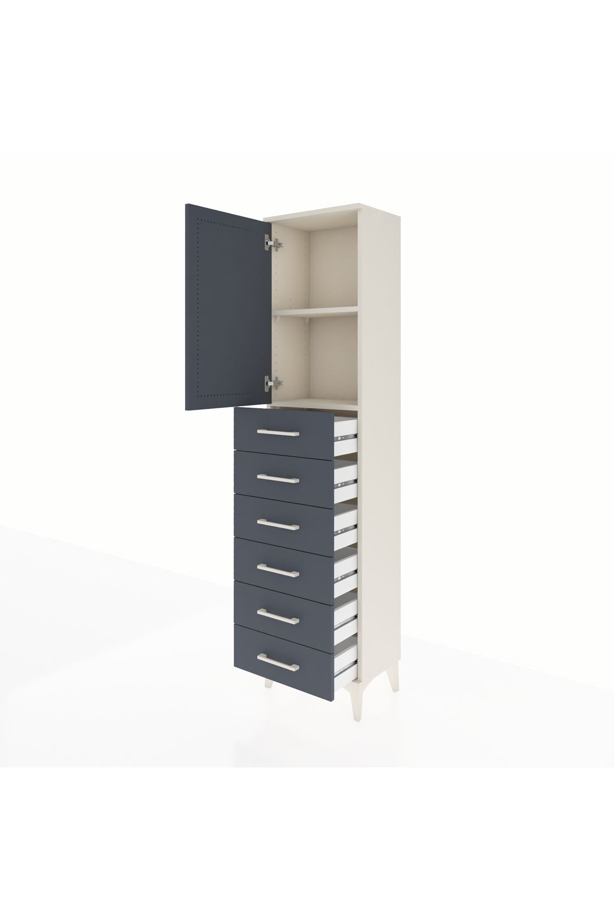 Arges Dolap 2 Raflı 6 Çekmeceli Tek Kapaklı 44x30x182 Aytaşı-Antrasit