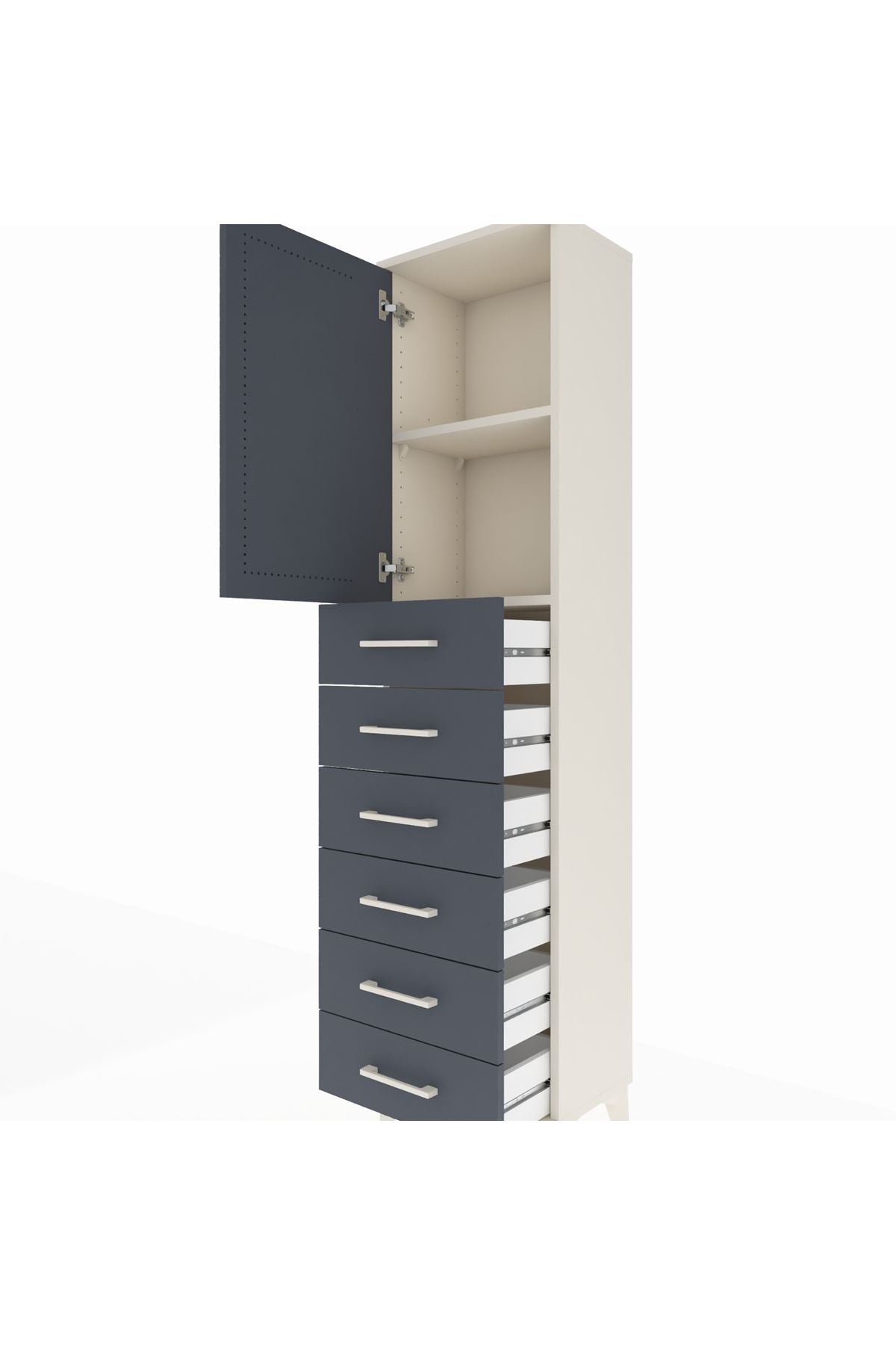 Arges Dolap 2 Raflı 6 Çekmeceli Tek Kapaklı 44x30x182 Aytaşı-Antrasit