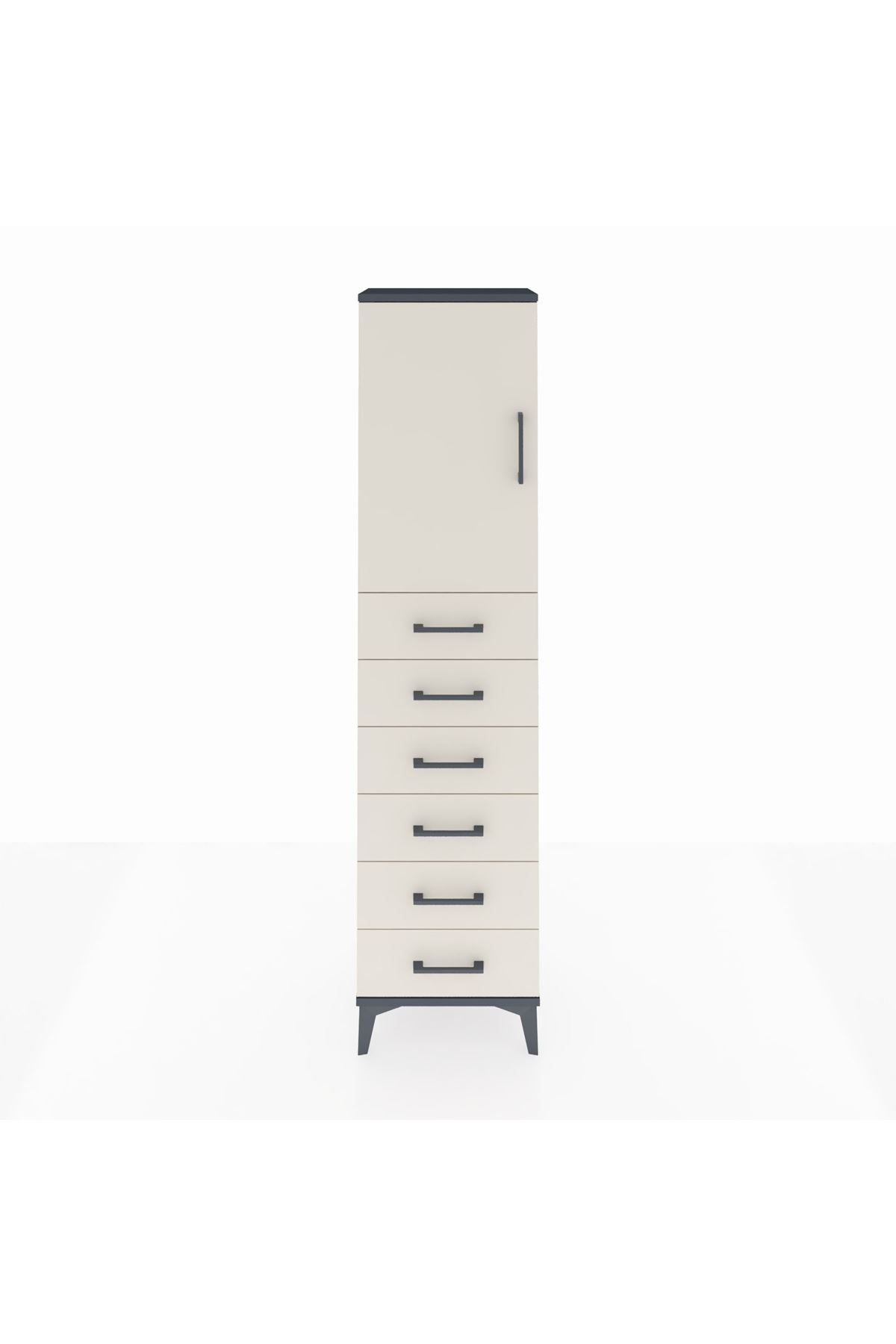 Arges Dolap 2 Raflı 6 Çekmeceli Tek Kapaklı 44x30x182 Antrasit-Aytaşı