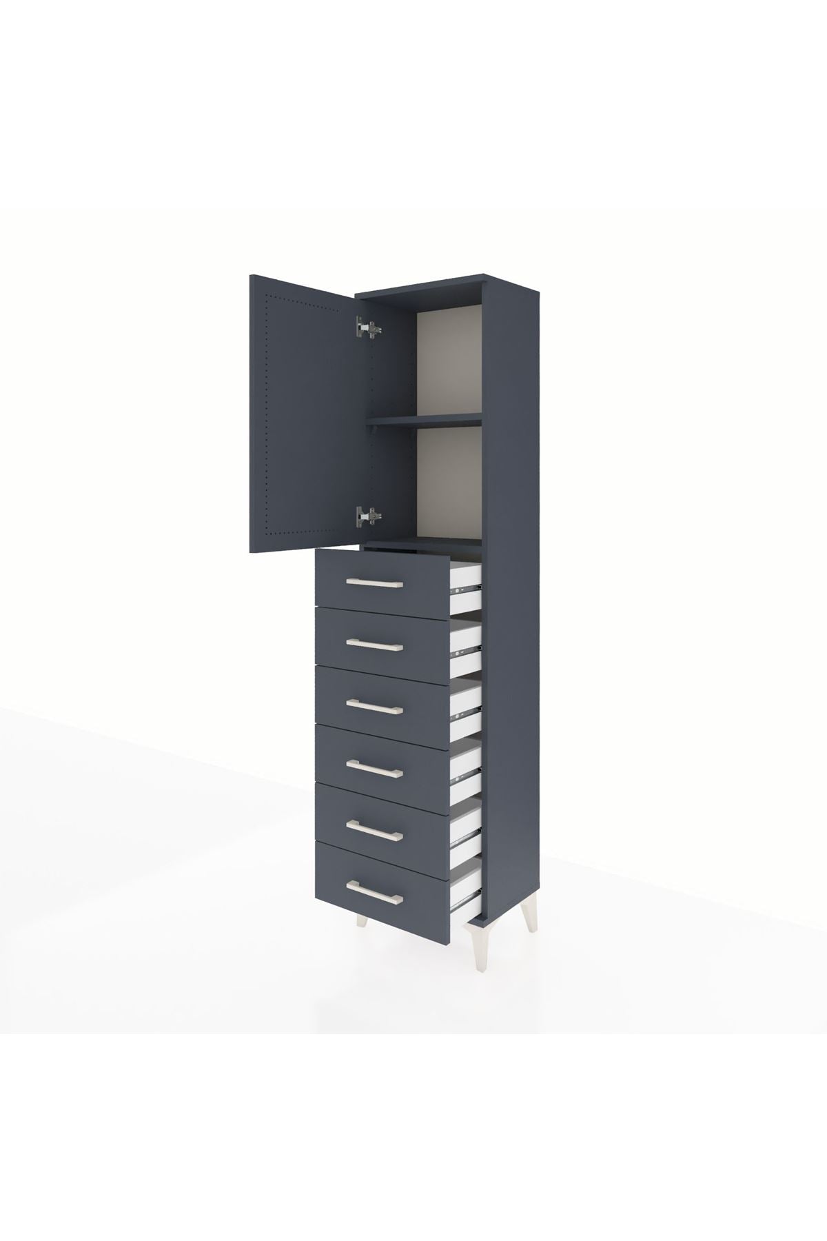 Arges Dolap 2 Raflı 6 Çekmeceli Tek Kapaklı 44x30x182 Antrasit-Antrasit