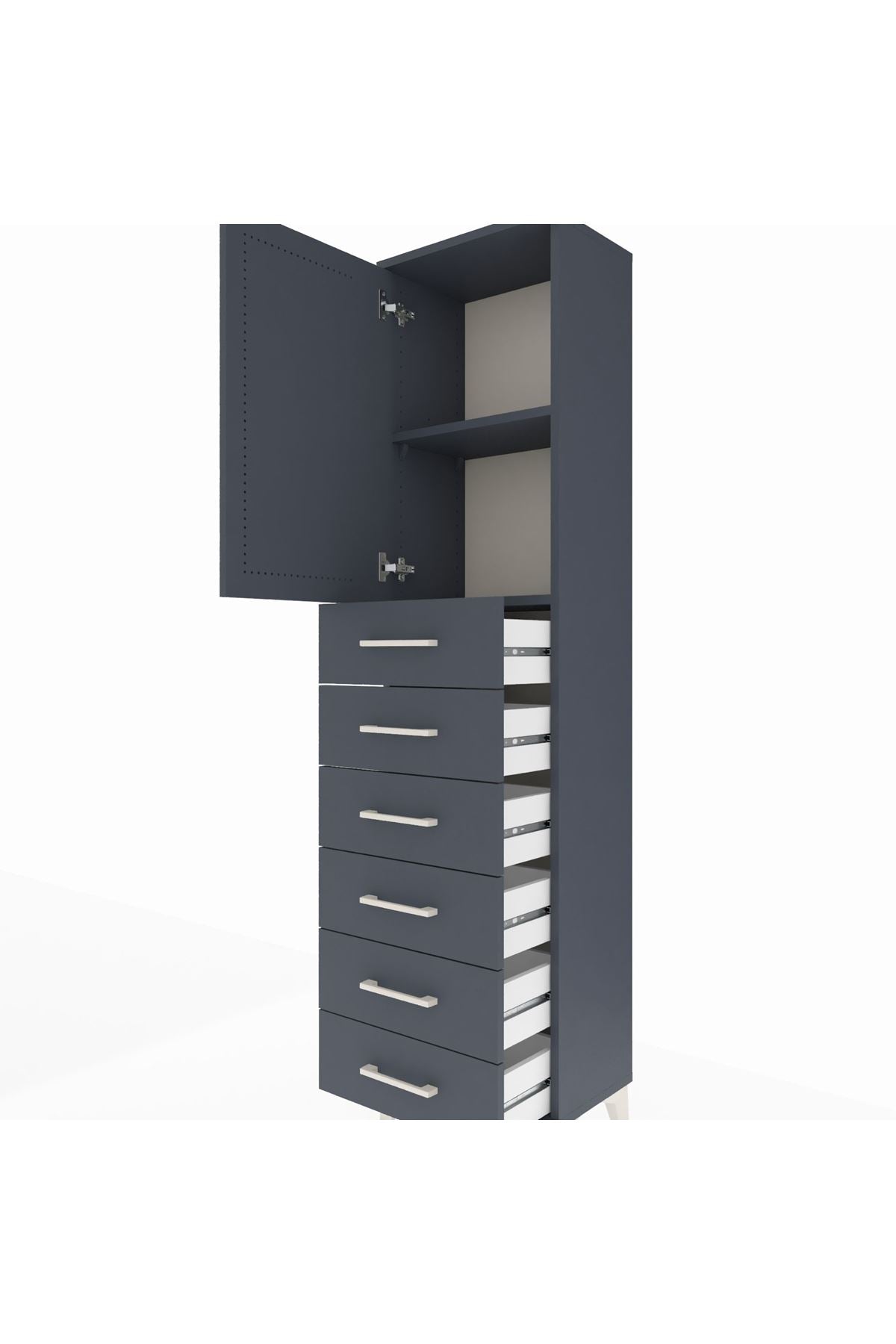 Arges Dolap 2 Raflı 6 Çekmeceli Tek Kapaklı 44x30x182 Antrasit-Antrasit