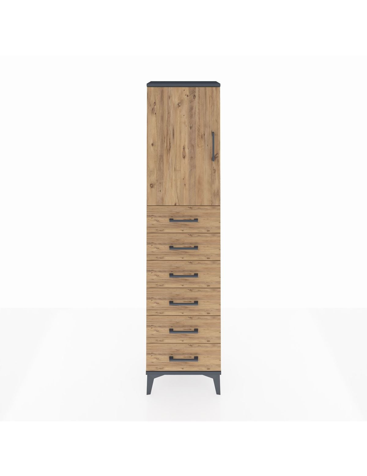 Arges Dolap 2 Raflı 6 Çekmeceli Tek Kapaklı 44x30x182 Antrasit-Çam