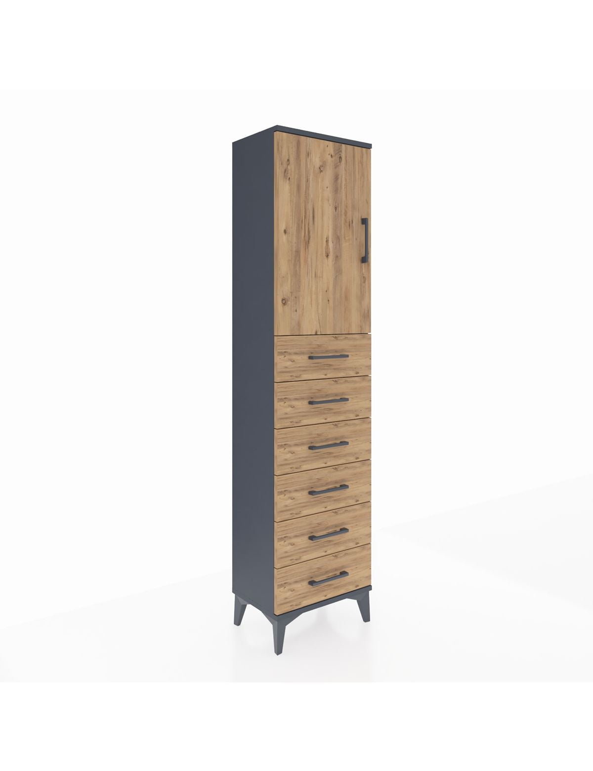 Arges Dolap 2 Raflı 6 Çekmeceli Tek Kapaklı 44x30x182 Antrasit-Çam