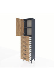 Arges Dolap 2 Raflı 6 Çekmeceli Tek Kapaklı 44x30x182 Antrasit-Çam